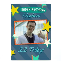 Photo 22nd Birthday Card - Nephew, 22 Today Stars