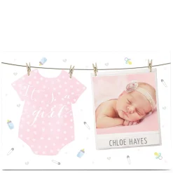 Photo New Baby Card - Baby Girl Washing Line