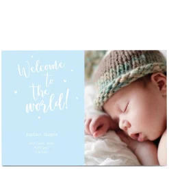 Photo New Baby Card - Welcome To The World Blue