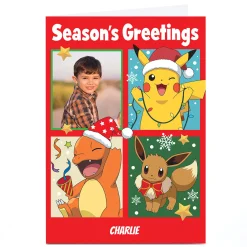 Photo Pokemon Christmas Card - Pikachu, Eevee & Charmander