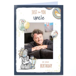 Photo Tatty Teddy Birthday Card - Bear in Hat with Presents, Uncle