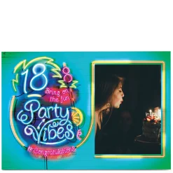 Photo 18th Birthday Card - Party Vibes, Neon Lights