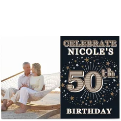 Photo 50th Birthday Invitation - Gold Stars