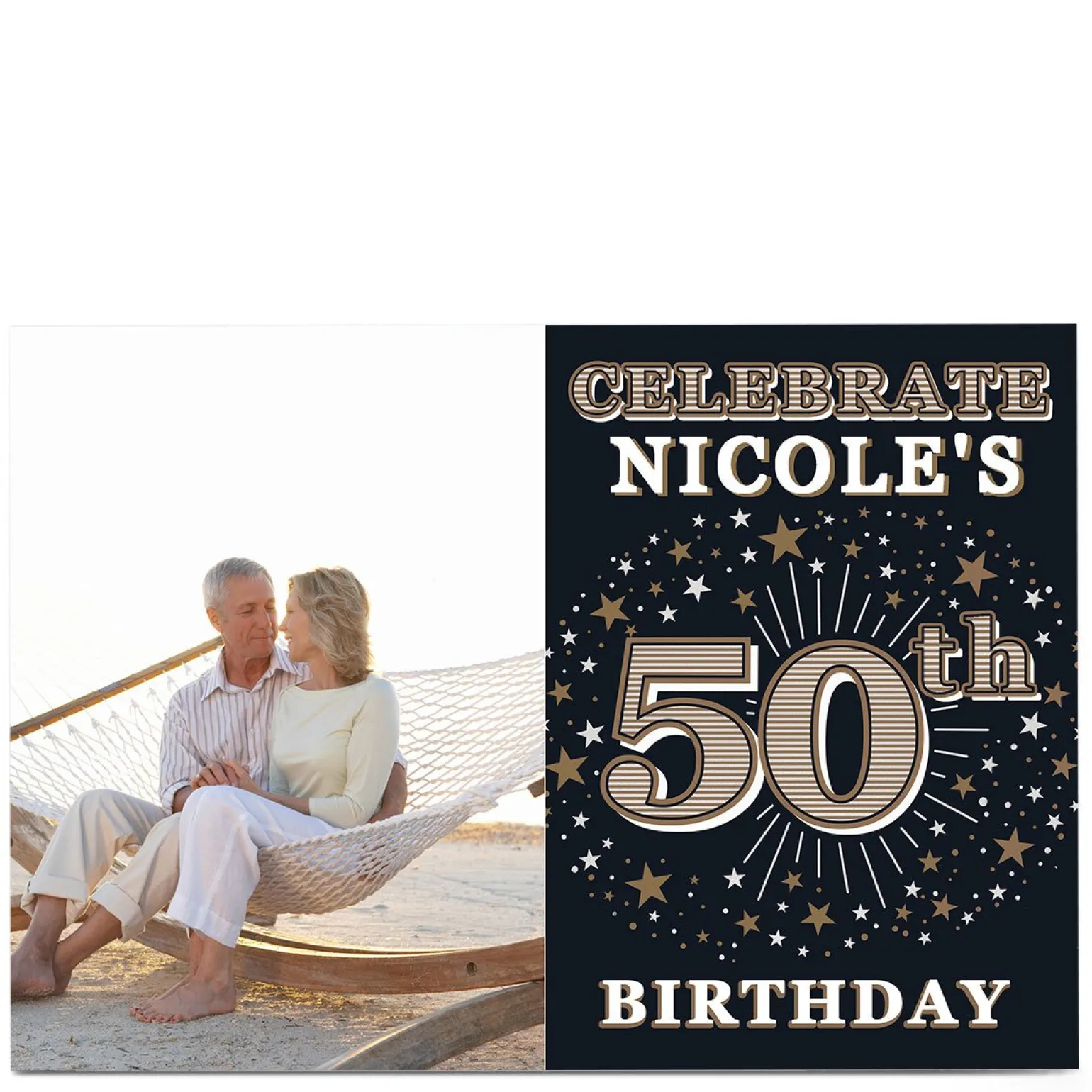 Photo 50th Birthday Invitation - Gold Stars