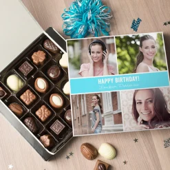 Photo Upload Belgian Chocolates - Blue, 4 Photos