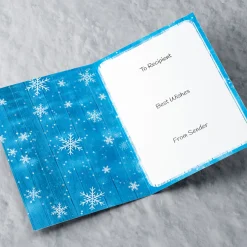 Photo Upload Christmas Card - Blue Wood With Snowflakes