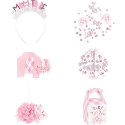Pink Elephant Baby Shower Accessories Kit