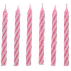 Pink Striped Birthday Candles - Pack of 24