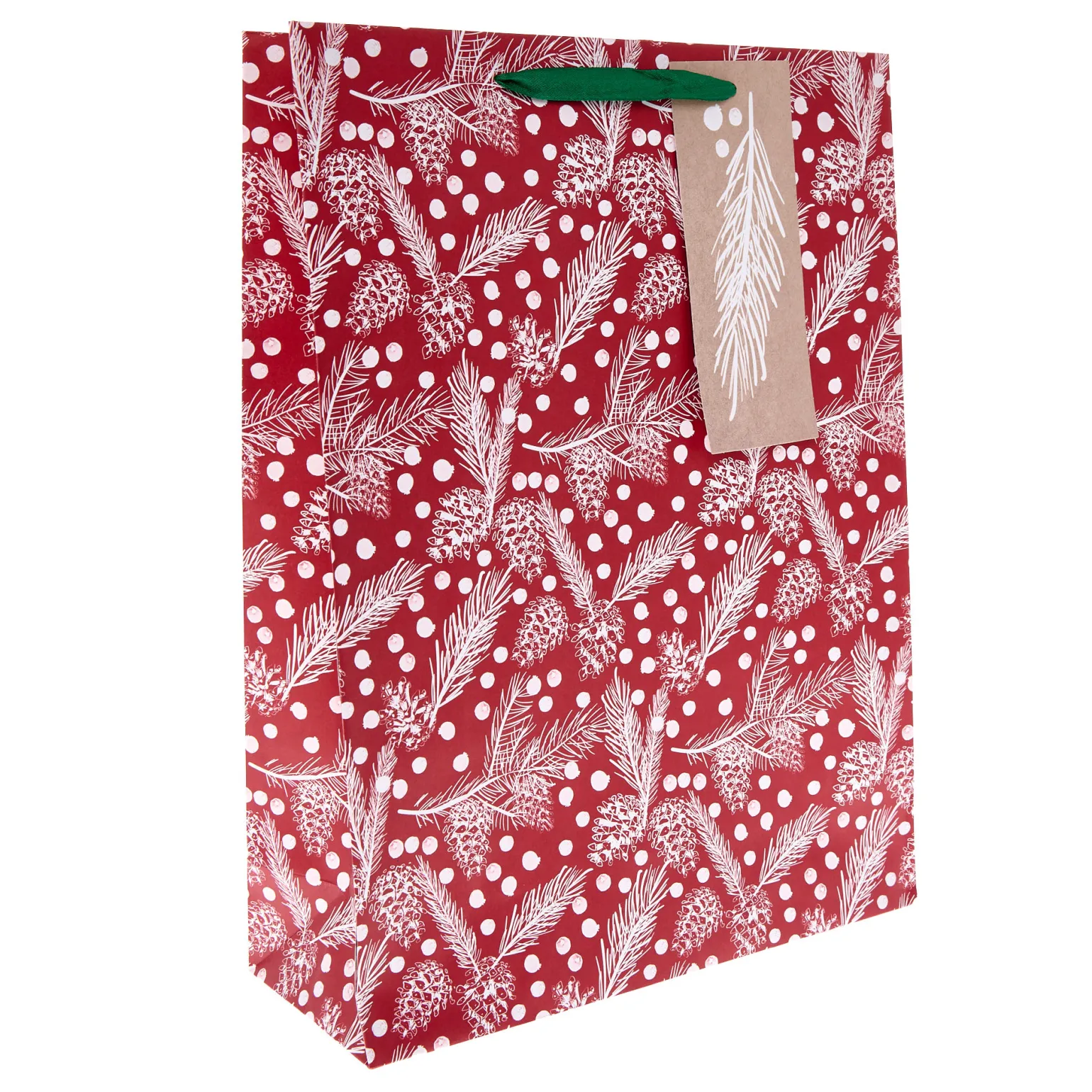 Red & White Pinecones Extra Large Portrait Christmas Gift Bag