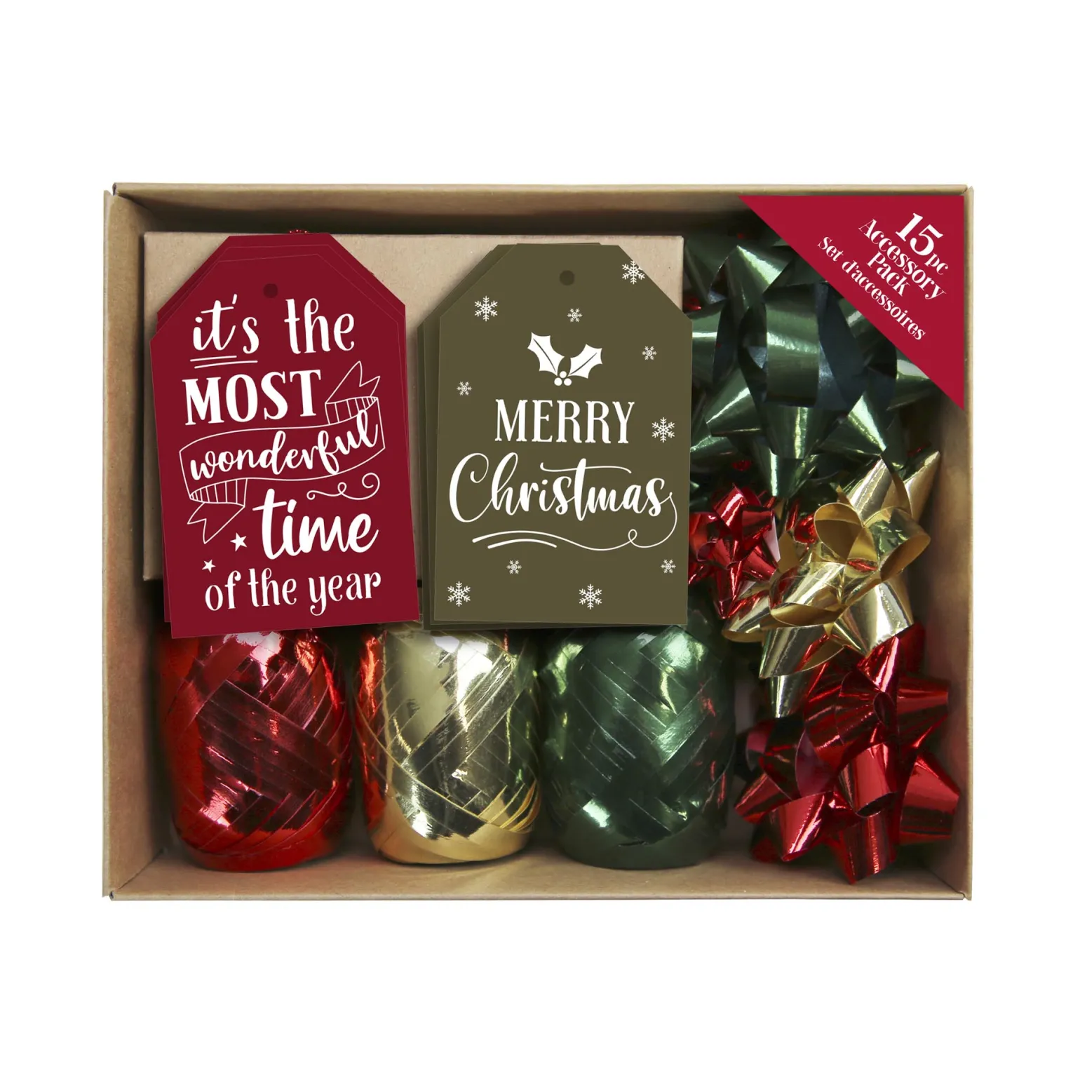 Red, Gold & green Christmas Accessories Pack - 15 Pieces
