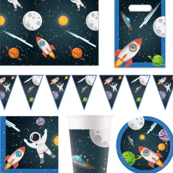 Rocket Space Party Tableware & Decorations Bundle - 16 Guests