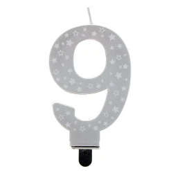 Silver Starry Number 9 Cake Candle