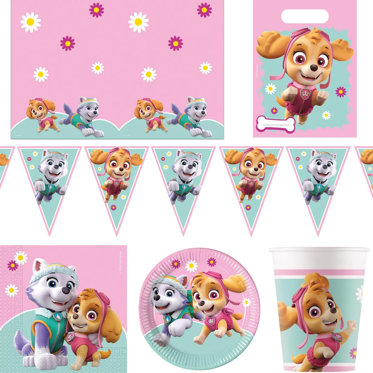 Skye & Everest Paw Patrol Party Tableware & Decorations Bundle - 16 Guests
