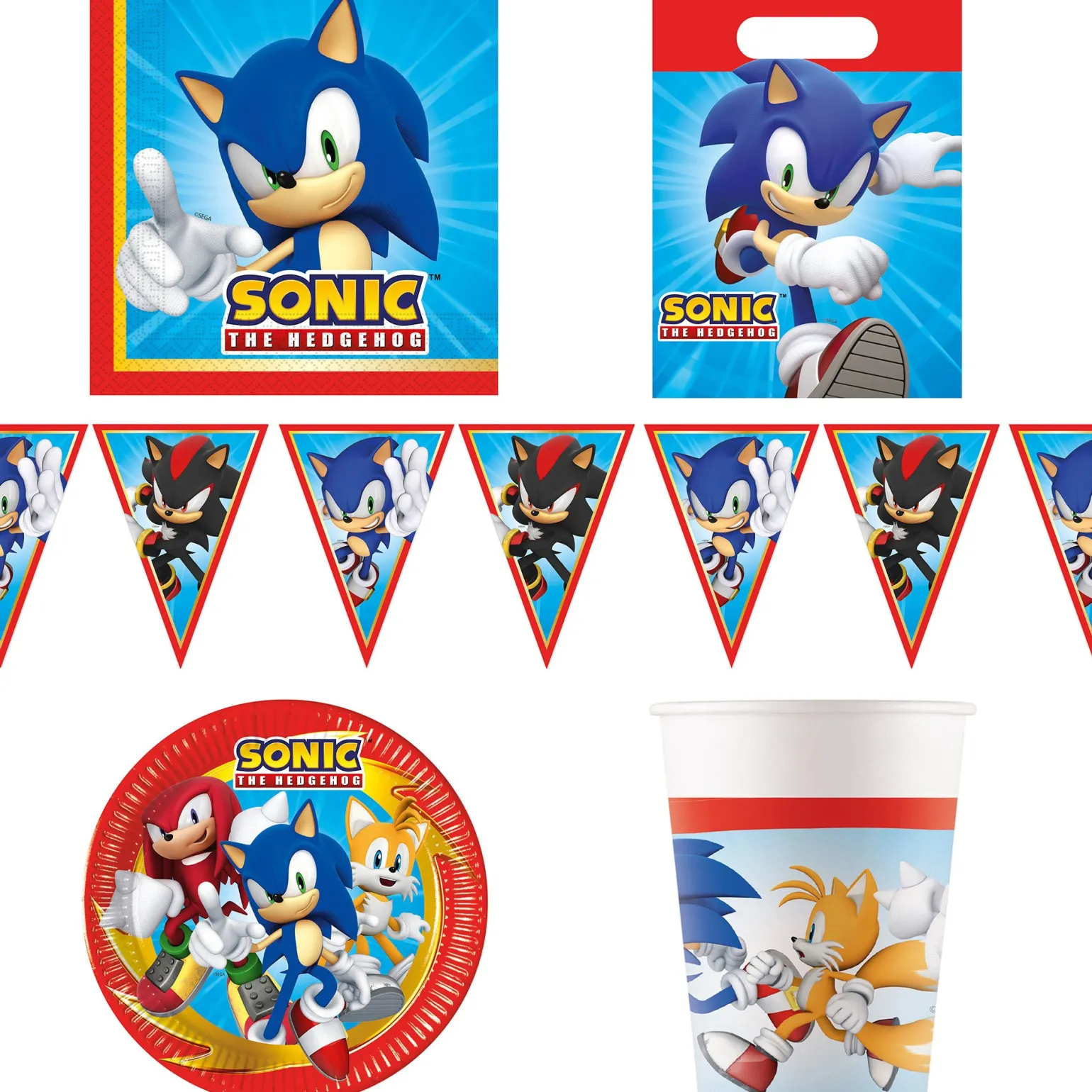 Sonic The Hedgehog Party Tableware & Decorations Bundle - 16 Guests