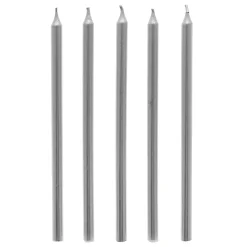 Tall Metallic Silver Cake Candles & Holders - Pack of 10