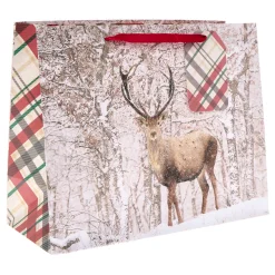Tartan Deer Large Landscape Christmas Gift Bag