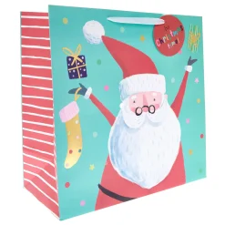 Teal Santa Giant Square Christmas Gift Bag