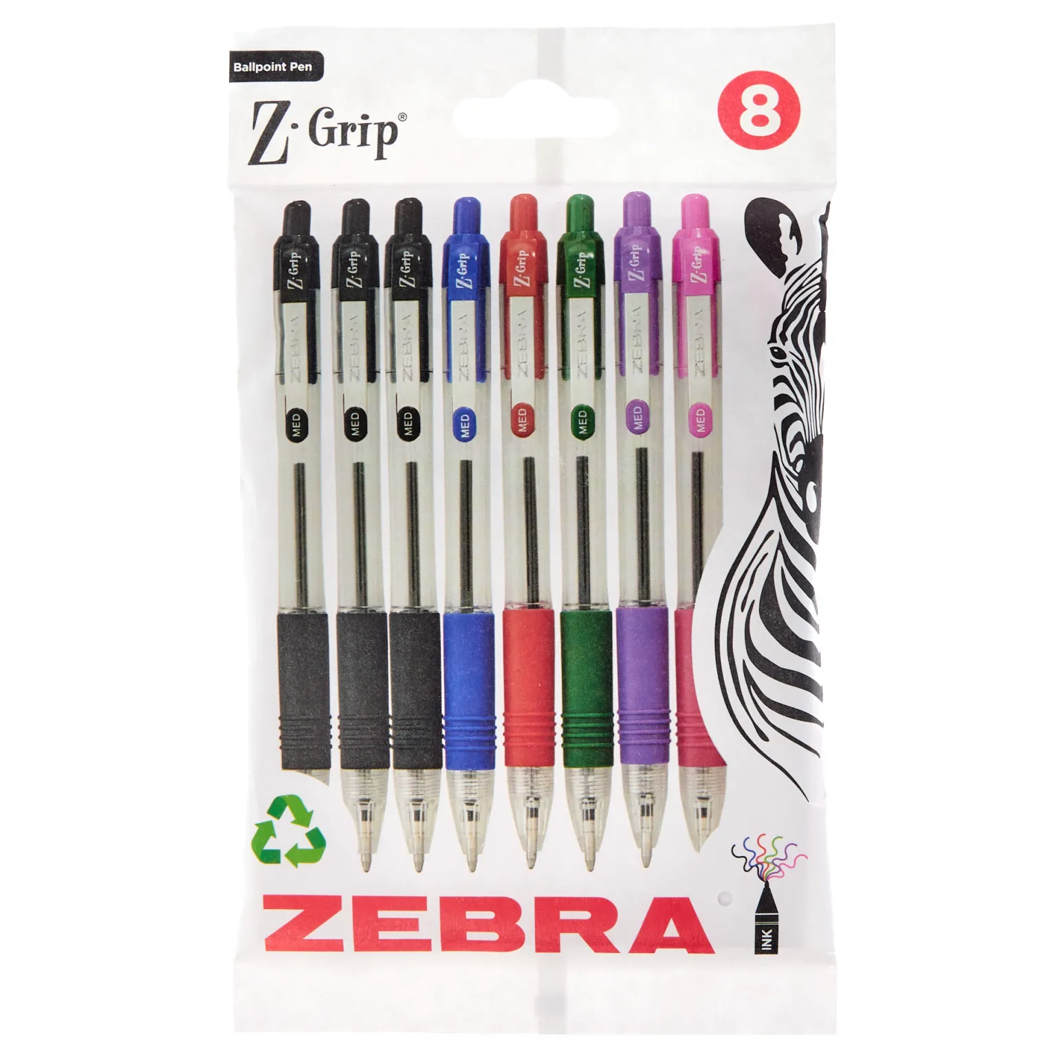 Zebra Z-Grip Multicoloured Ballpoint Pens - Pack of 8